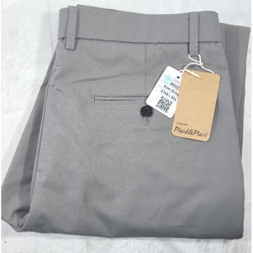 Plaid&Plain Men's Slim Fit Stretch Comfy Dress Pants #8802 - Iron Grey - 33Wx30L